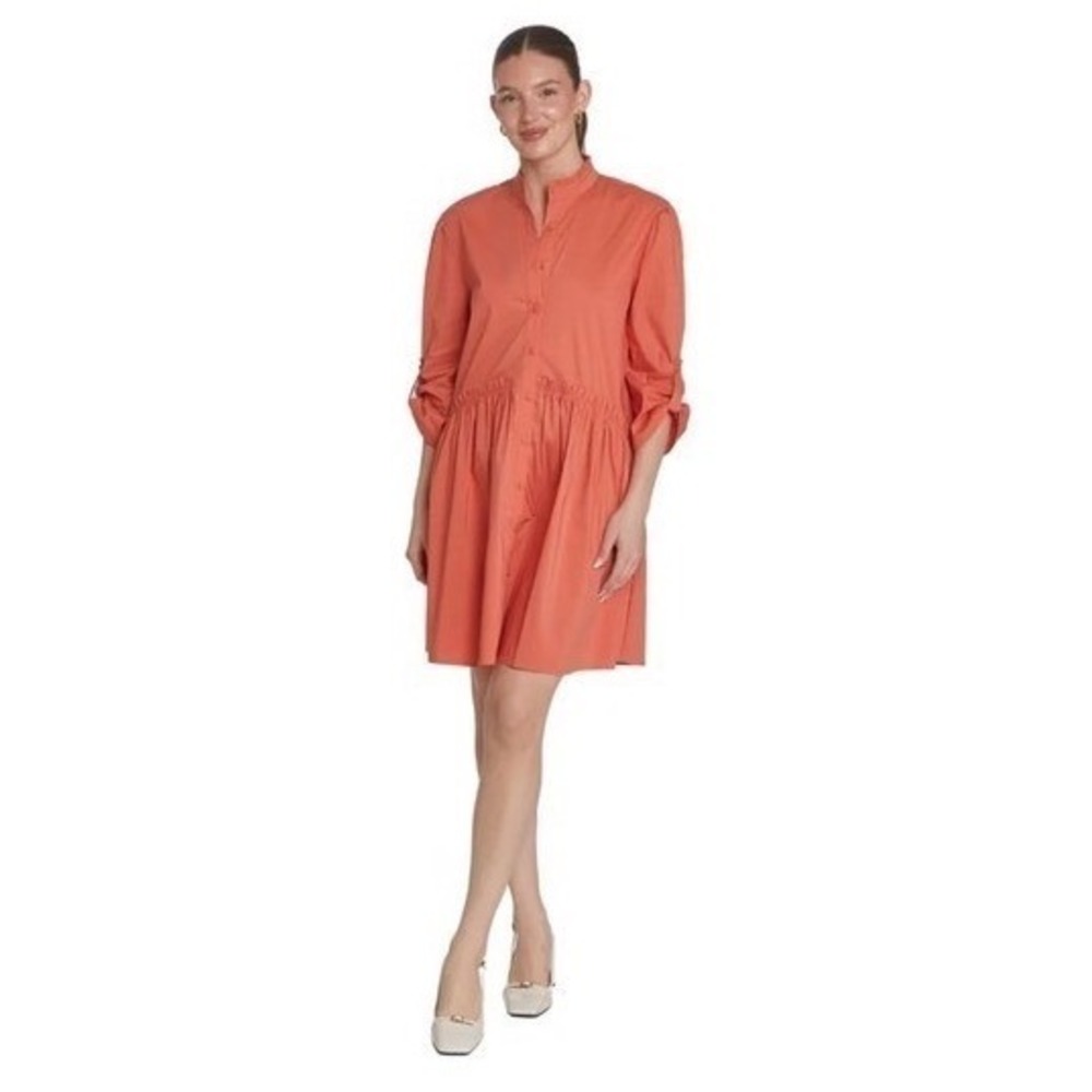 Taylor Tillman New York Cammie Dress Burnt Orange Ruffle Collar XS TTSS2202_FW24